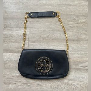 Tory Burch Black Leather Clutch Evening Bag